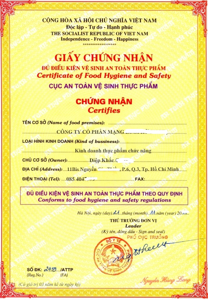 Xin Giấy An Toàn Thực Phẩm