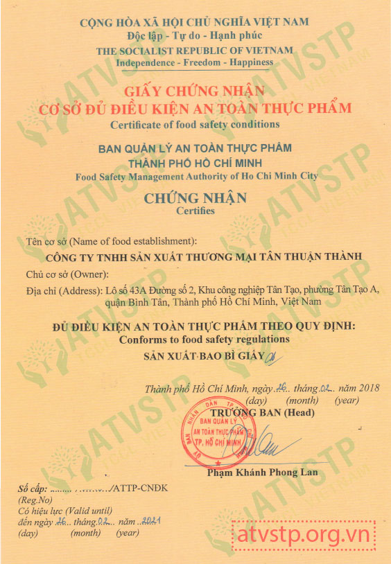 đăng ký giấy an toàn thực phẩm